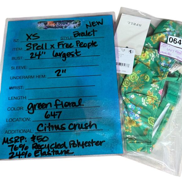 Spell x Free People Flora Bralette Citrus Crush NEW Green Women's XS Cottagecore - Picture 8 of 8